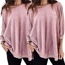 Fashion Solid Color Oblique Shoulder Long Sleeve Sweatshirt