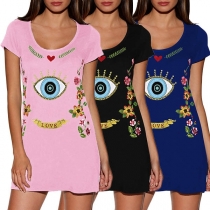Fashion Short Sleeve Round Neck Printed T-shirt Dress