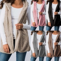 Fashion Solid Color Sleeveless Hooded Plush Vest 