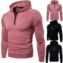 Fashion Solid Color Long Sleeve Zipper Slim Fit Men's Hooded Sweatshirt