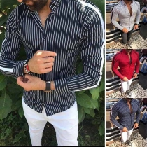 Fashion Long Sleeve POLO Collar Men's Stiped Shirt 