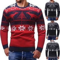 Fashion Printed Long Sleeve Round Neck Men's Sweater 