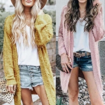 Fashion Solid Color Long Sleeve Solid Color Knit Cardigan