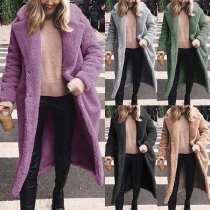 Fashion Solid Color Long Sleeve Notched Lapel Overcoat 
