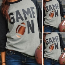 Fashion Contrast Color Long Sleeve Letters Printed T-shirt 