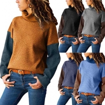 Fashion Contrast Color Long Sleeve Turtleneck Sweater 