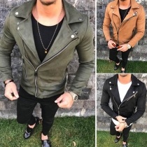 Fashion Solid Color Long Sleeve Oblique Zipper Men's Jacket