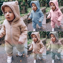 Fashion Solid Color Long Sleeve Plush Jumpsuit for Babies