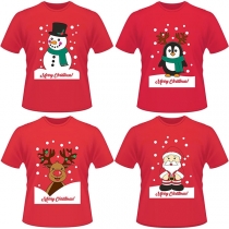 Cute Cartoon Printed Short Sleeve Round Neck Couple T-shirt