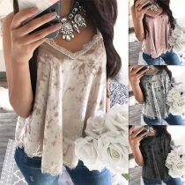 Sexy V-neck Lace Spliced Solid Color Cami Top