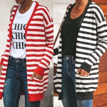 Fashion Long Sleeve Striped Knit Cardigan