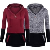 Fashion Contrast Color Long Sleeve V-neck Hoodie