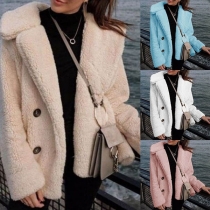 Fashion Solid Color Long Sleeve Lapel Collar Slim Fit Cardigan Coat
