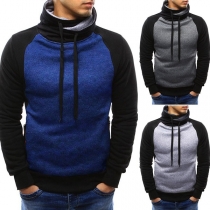 Fashion Contrast Color Long Sleeve Cowl Neck Men's Sweatshirt