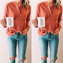 Fashion Solid Color Long Sleeve Loose Hoodie 
