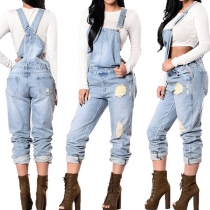 Fashion High Waist Ripped Relaxed-fit Denim Overalls 