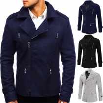 Fashion Solid Color Long Sleeve Slim Fit Men's Coat
