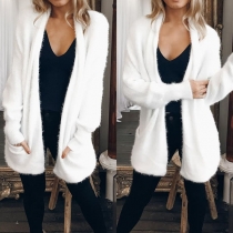 Fashion Solid Color Long Sleeve Side Pockets Cardigan