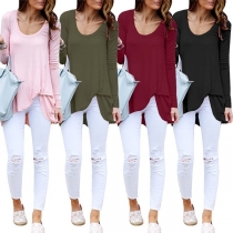 Fashion Solid Color Long Sleeve Round Neck Loose T-shirt