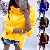 Fashion Solid Color Long Sleeve Cowl Neck High-low Hem Top