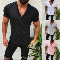 Simple Style Short Sleeve Stand Collar Men's T-shirt