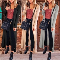 Fashion Solid Color Long Sleeve Long-style Cardigan