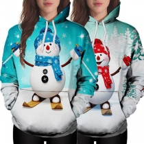 Cute Snowman Printed Long Sleeve Hoodie 
