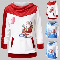Cute Santa Claus Printed Long Sleeve Hooded Sweatshirt 