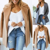 Fashion Solid Color Long Sleeve Notched Lapel Coat 