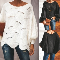 Fashion Solid Color Dolman Sleeve Round Neck Loose Sweater 