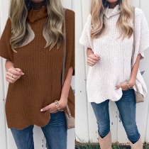 Fashion Solid Color Short Sleeve Turtleneck Loose Sweater