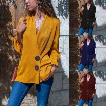 Fashion Solid Color Long Sleeve V-neck Front-button Cardigan