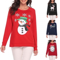 Cute Cartoon Printed Long Sleeve Round Neck Sweatshirt 