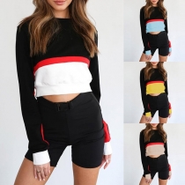 Fashion Contrast Color Long Sleeve Round Neck Short-style Sweatshirt 