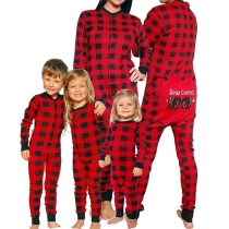 Fashion Long Sleeve Round Neck Plaid Parent-child Jumpsuit