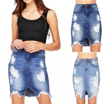 Fashion Ripped Slim Fit Irregular Hemline Over-hip Dress