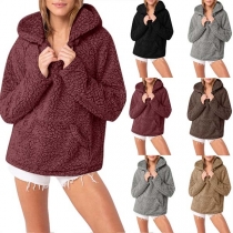 Fashion Solid Color Kangeroo's Pockets Thick Hooded Sweatshirt