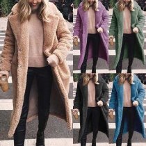 Fashion Solid Color Lapel Collar Single-breasted Long Sleeve Coat
