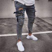 Fashion Middle Waist Ripped Slim Fit Men's Jeans