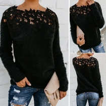 Fashion Lace Spliced Long Sleeve Top