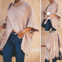 Chic Style Short Sleeve Mock Neck Slit Hem Loose Sweater
