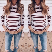 Fashion Long Sleeve Cowl Neck Striped Sweater 