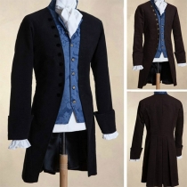Retro Style Solid Color Long Sleeve Slim Fit Men's Coat