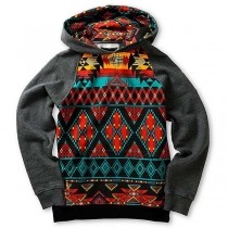 Fashion Geometric Printing Spliced Long Sleeve Hoodie