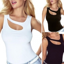 Sexy Hollow Out Solid Color Slim Fit Sports Tank Top