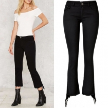Fashion High Waist Contrast Color Flared Pants Jeans