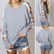Fashion Printed Spliced Long Sleeve Round Neck Loose Sweatshirt