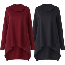 Fashion Solid Color Long Sleeve High-low Hem Loose Hoodie