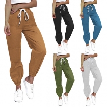 Fashion Elastic Waist Solid Color Casual Loose Pants