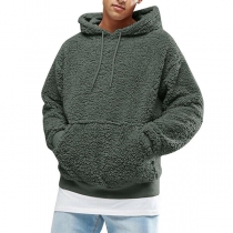 Fashion Solid Color Long Sleeve Kangeroo's Pocket Men's Hooded Sweatshirt